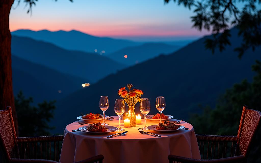 Cena romántica privada en mirador